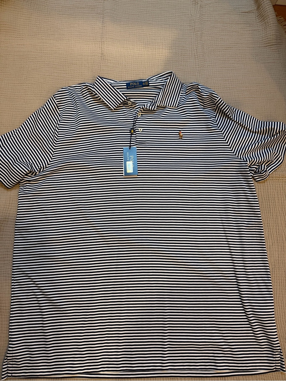 Ralph Lauren Men’s Navy & White Striped Polo Shirt with Pony Logo